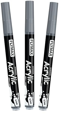 Grau Marker Stifte 0,7mm – Permanent Marker Grau Acrylic Wasserbasis Wasserfest Schnelltrocknend Fein (3er Pack)