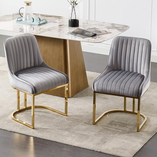 Ya-Home Esszimmerstühle 2er Set, Polsterstühle Küchenstühle mit Metallbeinen aus Samt, Sessel für Esszimmer Küche Wohnzimmer Schlafzimmer, Grau
