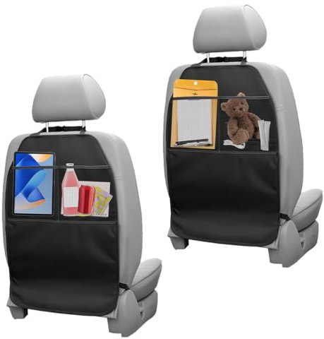 AetherAurora 2 Pezzi Proteggi Sedile Auto Bambini Posteriore con 2 Portaoggetti, Copri Sedile Auto Bambini, Repellente Allo Sporco Impermeabile Tessuto Oxford Organizer Sedile Posteriore (Nero)
