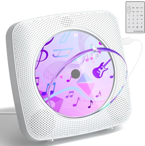 CD Player with Speakers CD Players for Home: Desktop Wall CD Player Bluetooth Portable Kegaudio with Dust Cover LCD Screen Display FM Radio USB AUX Jack Remote Control