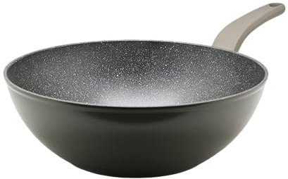 Akinda Home - Wok 28 cm in alluminio forgiato grigio antiaderente - wok 28cm - antiaderente greblon - alluminio forgiato - grigio cucina - compatibile induzione