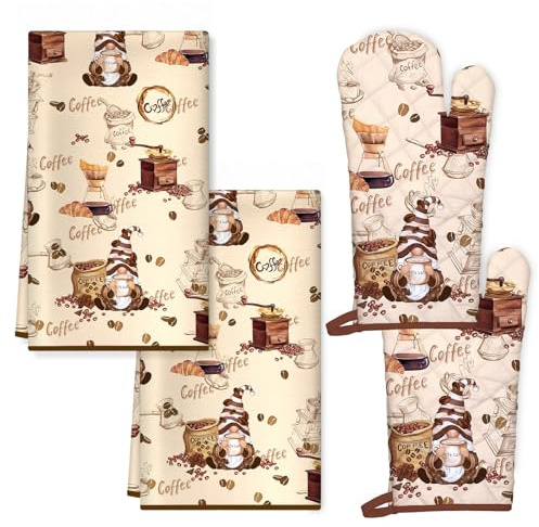 Arquiel Vintage Coffee Tea Towels, 100% Cotton Kitchen Towels, Set of 4 | 48x70cm,Machine Washable, Fade Resistant,Decorative dishcloth, Gifts for mom, Housewarming Gifts