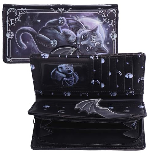 Nemesis Now Moon of Malpuss Embossed Purse - Gothic Cat Wallet Cult Cuties Crescent Moon Vampire Cat Zip Around Faux Leather Alternative Fashion Wallet, for Women & Alternative Style Lovers