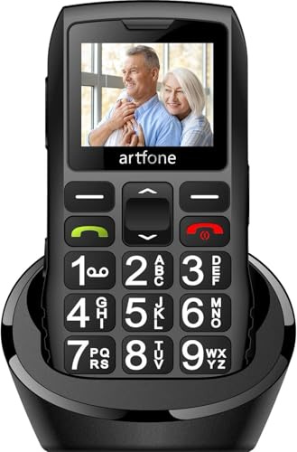artfone C1+ Noir - GSM Téléphone Senior Portable Débloqué avec Grandes Touches丨Bouton SOS丨un Volume élevé丨Double SIM丨Lampe Torche et Station de Charge丨Radio FM丨Batterie 1800 mAh丨Bluetooth丨écran 1,8''