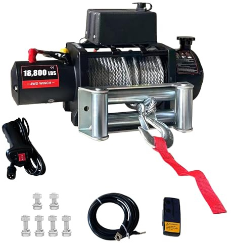 18,800 lb 12V Electric Winch with Wireless Remote Control, Heavy-Duty Truck and SUV Winch kit, 78 ft Rope Steel Cable, Aluminum Cable Guide