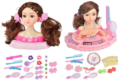 Juguete De Cabeza De Muñeca Para Peinar El Cabello, Kit De Cabeza De Juego De Simulación Para Niña, Juego De Maquillaje, Estructura Estable Para Niños Jugando Juguete, Cumpleaños, Navidad, Regalo Para
