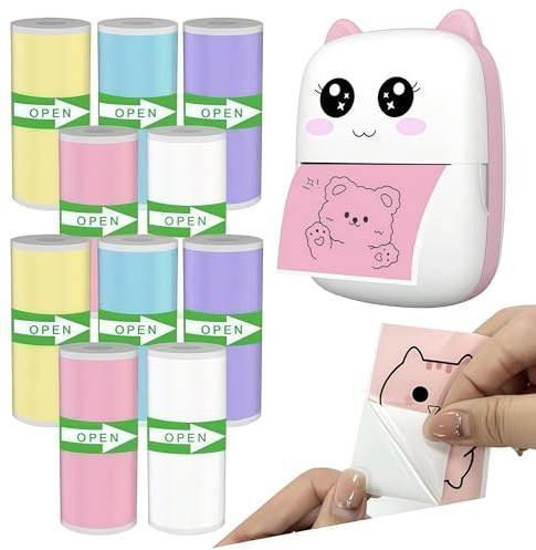 YOYEAH 10 rullar självhäftande termiskt papper för barn (57 x 25 mm), kompatibelt med miniskrivare och direktkameror som VTech Kidizoom Print Cam, GreenKinder, Tiatua