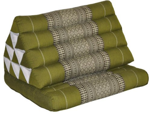 Wilai Thaiboo® Thaikissen mit 1 Auflage, handgefertigt, Thaimatte zum Klappen, Dreieckskissen mit Klappmatratze, Keilkissen Kapok, Rücken Yogakissen Faltbar, ca. 75x50x8 – Grün