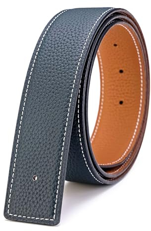 Vatee's Ceintures en cuir véritable réversibles pour hommes/femmes sangle de ceinture de remplacement sans boucle 32mm de large 115cm longue Jaune/Bleu Foncé