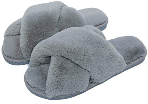 Fadezar Hausschuhe Damen Plüsch Pantoffeln Warme rutschfeste Flache Flip Flop Bequeme Filzhausschuhe für Damen,Grau,37/38 EU (Herstellergröße 38/39)