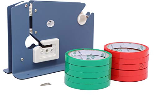 TOPWAY Sigillatrice a Nastro per Sacchetti di Plastica con 10 Nastri Adesivi da 36m Ciascuno, Dispenser di Nastro Sigillante per Collo per Sacchetti di Plastica Adatto a Nastri Larghi 9-12 mm