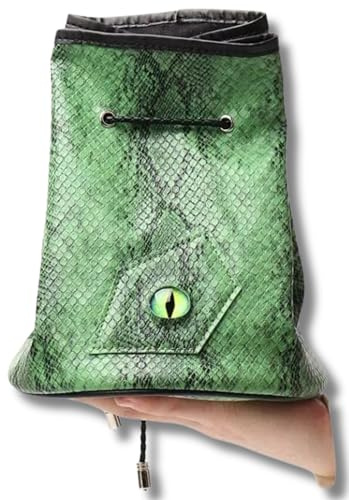 Grinning Gargoyle - 500 Polyhedral DND Dice Bag with 7 Inner Pockets and Drawstring Closure – Amazing Dragon Hide TTRPG Accessory – Ideal Dice Pouch Pouch for Tabletop Role-Playing Game (Green)