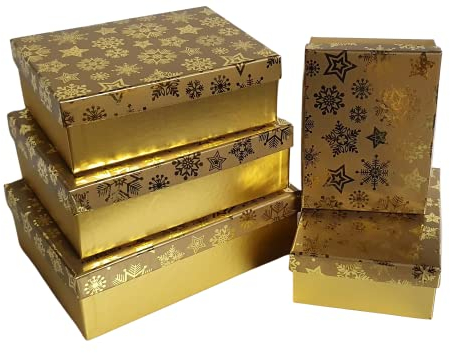Bambelaa! Kartonage Weihnachts - Design Kisten Schachteln Geschenk Gold Groß 24,5x18,5x8 cm Klein 16,5x12,5x6 cm