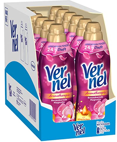 Vernel Aromatherapie Bezaubernde Magnolie Weichspüler (12x32 Waschladungen), langanhaltender Wäscheduft mit ätherischen Ölen für 24/7 Frische, recycelbare Flasche