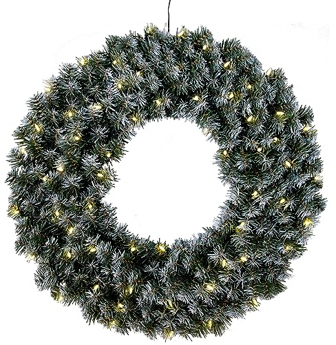 EGLO LED Weihnachtskranz, Kranz Weihnachten beleuchtet, Adventskranz in Tannengrün mit weißen Schnee-Details für innen und außen, warmweiß, mit Kabel, Ø 70 cm, IP44