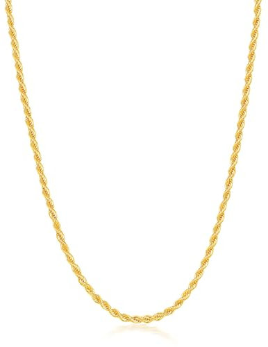 Fiusem 18K Gold Plated Necklace for Men, 2.5mm Mens Chain Necklace, 18K Gold Plated Stainless Steel Rope Chain 18 Inch