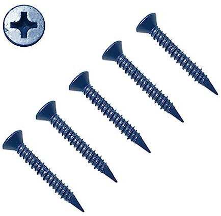 TERF® Tornillo de hormigón para mampostería de 4,8 mm x 57 mm, cabeza avellanada plana, acabado azul, tornillos de hormigón anticorrosión de 4,8 mm x 57 mm para anclaje, mampostería, hormigón, bloque