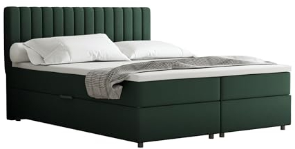 PANDA MÖBEL Everest Boxspringbett 160 x 200 cm Doppelbett mit hochwertiger Bonell-Matratze und Topper, Polsterbett mit Bettkasten, Schlafzimmer, Bequem, Modern, Stilvoll