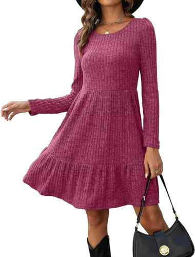 Zetieny Jumper Tunic for Women - Long Sleeve Winter Dress UK Knitted for Leggings - Wine Red