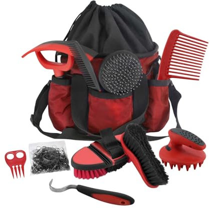 Harrison Howard Horse Grooming Kit 9 Piece with Tote Bag, Grooming Supplies