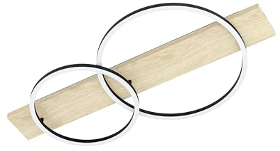 EGLO LED Taklampa Boyal, 2-flammig taklampa i trä, metall, plast | vardagsrumslampa i natur, svart, vit, FSC-certifierad, varmvit, L 78 cm