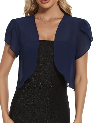 HANERDUN Donna Bolero Giacca Corta Primavera Estate Gilet Donna Bolero Manica Petalo Chiffon Cardigan Leggero per Abiti da Sposa Senza Spalline