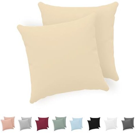 Twinzen® Kissenbezug 50x50 (2er-Set) - 100% Jersey Baumwolle 150 GSM Kissenbezüge - Beige - Für Kissenbezüge 50x50 cm - Kissenhülle - Kissenbezug mit Reißverschluss - Oeko-Tex Zertifiziert