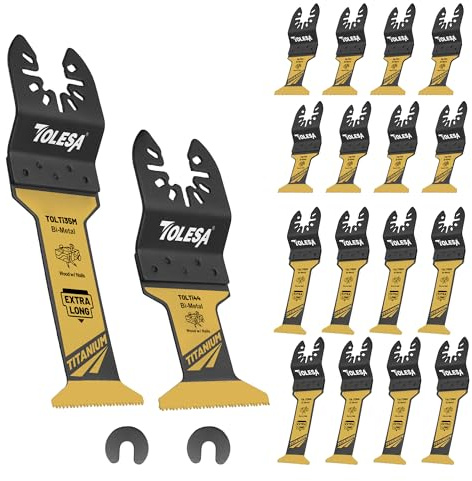 TOLESA 16 PCS Titanium Multi Tool Blades Set - Extra Long & Widened Oscillating Multitool Blades Set, Oscillating Multi Tools Metal, Wood, and Plastic
