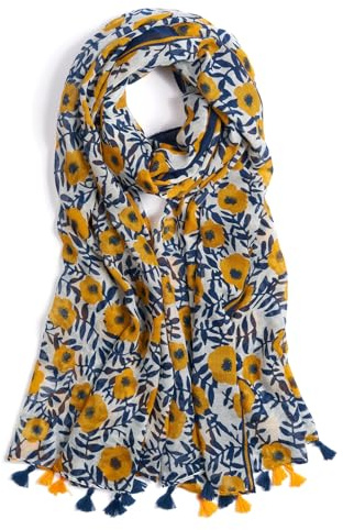 XINGSHUNFU Scarf for Women Lightweight Fashion Floral Printed Scarves Boho Fall Winter Fringed Shawl Wraps(Orange Flower)