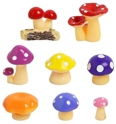 Pilze Deko, 8pcs Fliegenpilz Deko Herbst aus Harz Mushroom Decor Bunt Pilz Deko Torte Herbst Deko Mini Figuren Miniatur Figuren Set Feengarten Zubehör Dekoration für Haus Innen Büro Zimmer