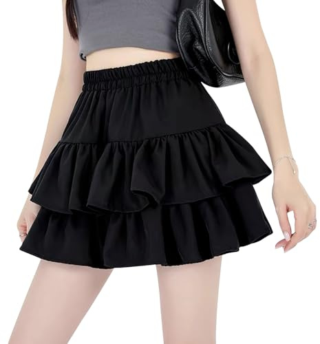 RARA Black Mini Skirt, High Waisted Frilly Skirt for Women - y2k Style, Perfect for Summer & Autumn (M)