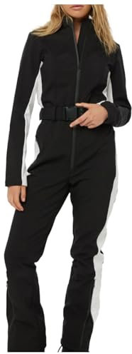 Skianzug Damen Einteiler- Skioverall Schneeanzug Wasserdicht Skijacke Mit Kapuze Winter Skianzug Große Größe Skijacke Skifahren Sätze Skisuit Outdoor Winddichte Jumpsuit Schwarz XS