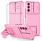 Asuwish Phone Case for Samsung Galaxy A34 5G with Tempered Glass Screen Protector and Slide Camera Cover Kickstand Stand Slim Protective Mobile Hybrid Back Cell Accessories A 34 34A Women Men Pink
