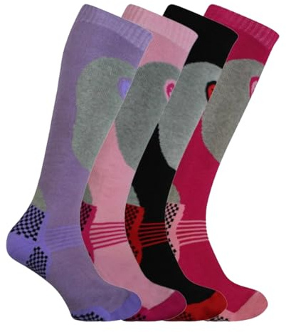 4 Pairs High Performance Ladies Ski Socks Long Hose Thermal Socks-Assorted-UK 4 - 7