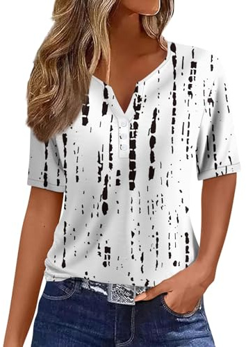 Blouse Femme Chic et Élégant Top à Boutons et Manches Courtes | Tee Shirt Femme à Col en V Blouse Femme Chic et Élégant