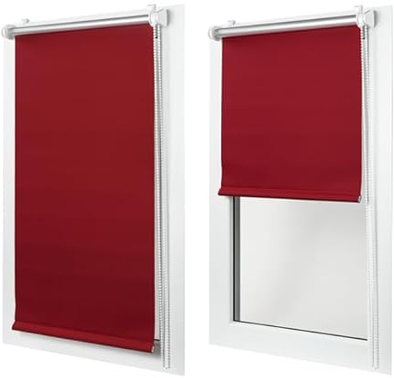 MakoStyl Rollos für Fenster Ohne Bohren - Verdunklungsrollo Rot 75 cm Breite x 230 cm Höhe - Doppelrollo Klemmfix Ohne Bohren - Fenster Rollos für Innen 100% Blackout - Verdunkelnd Duo Rollo