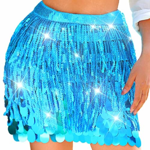 Zoestar Jupe Rose à Paillettes Jupe de Danse Orientale Scintillante Costume de sirène pour Femme (FR/ES, Alpha/Lettres, Taille Unique, Taille Normale, Taille Normale, Bleu Clair)