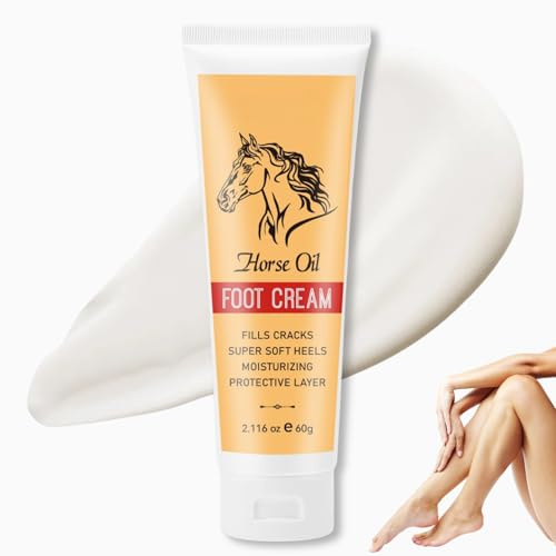 Horse Oil Foot Cream, Athletes Foot Treatment, Foot Cream for Cracked Heels and Dry Skin - Intensive Heel Balm with Jojoba Oil & Shea Butter, Cooling Re/lief for Athletes Foot