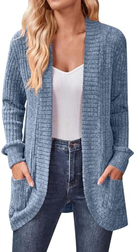 MOKBAY Cardigan Donna Lungo Elegante Manica Lunga Maglia con Tasche Aperto Davanti Maglioncino Curvy Cardigan per Autunno
