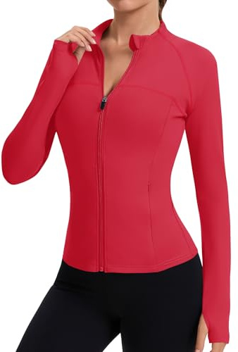 Tisfeer Chaqueta deportiva para mujer, chaqueta de running de manga larga, camiseta deportiva, tops de gimnasio, tops de yoga fitness, parte superior ligera, chaqueta de entrenamiento con agujero para