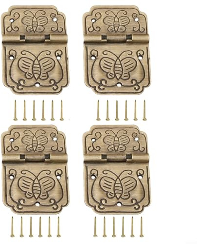 Yhenlovtt Bisagra de latón para caja de madera, bisagra de gabinete de bronce antiguo de 1.35 x 0.9 pulgadas, conexión de 6 puntos, herrajes de bloqueo de cajón retro, funcionamiento suave, 4 (bronce)