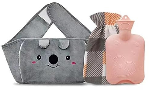 Cinturón 3 en 1 para bolsa de agua caliente, 1 L, con funda mullida, 130 cm, botella de agua caliente de goma extra larga para cuello, hombros, espalda, cintura, dolor de reglas