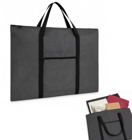 Wismont Grey Art Portfolio Tote Bag,56x36cm Art Canvas Portfolio Case with Detachable Shoulder Strap for Posters, Artwork, Canvas, Drawing Boards