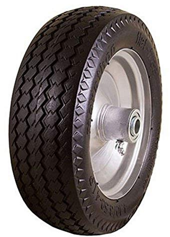 Marathon 00010 4.10/3.50-4 Flat Free Hand Truck Tire on Wheel, 2.25 Offset Hub, 5/8 Ball Bearings, Sawtooth Tread, SINGLE, Gray Rim
