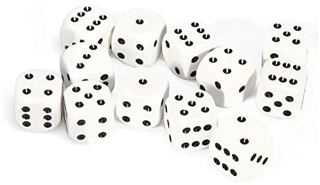 Chessex Opaque 16mm D6 White/Black Dice Block 12 Pipped Dice, Multicolor