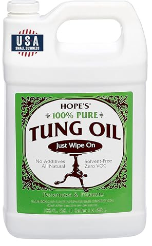 HOPE'S 100% Pure Tung Oil, Food Safe, Premium Waterproof Natural Wood Finish and Sealer for Indoor and Outdoor Projects,128 Fl Oz, 1 Pack