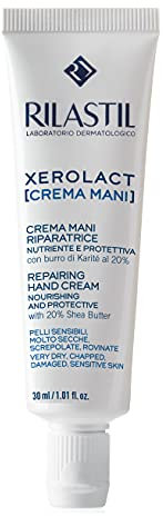 Rilastil Xerolact Crema Mani Riparatrice, Trattamento Restitutivo, Nutriente e Protettiva con Burro di Karité per Pelli Sensibili, Molto Secche, Confezione da 30ml