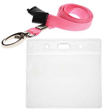ALG ID Cards | Badge Holder and Neck Lanyard with Metal Clip and Safety Release (Pink)