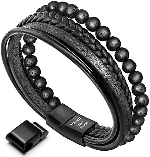 murtoo Armband Herren Leder Armband Naturstein Armband lederarmband herren (22.5, lava,schwarz)