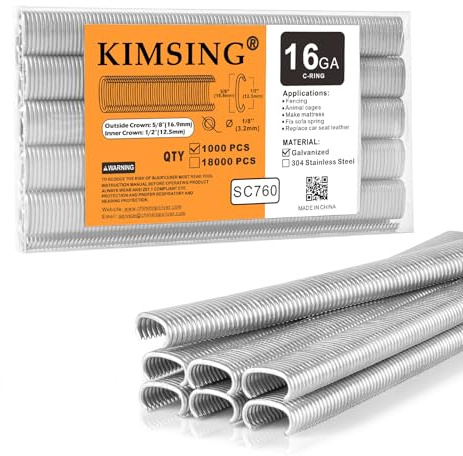 KIMSING SC760 16 Gauge 1/2'' Crown Galvanized C Ring Staples 1000 PCS/Pack